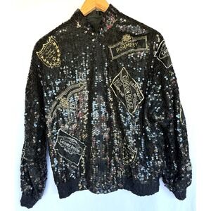 Vintage 80s MODI Silk Sequin Womens Jacket Champagne Label Size M Glam Maximalis